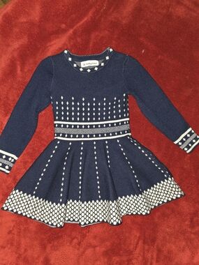 Navy & White Knit Fit-and-Flare Girls Dress